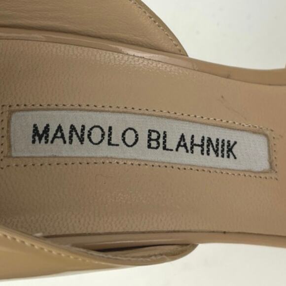 Manolo Blahnik Beige Pointed Toe Patent Leather Slip On D'Orsay Pump Heels Sz 8 - Picture 7 of 7